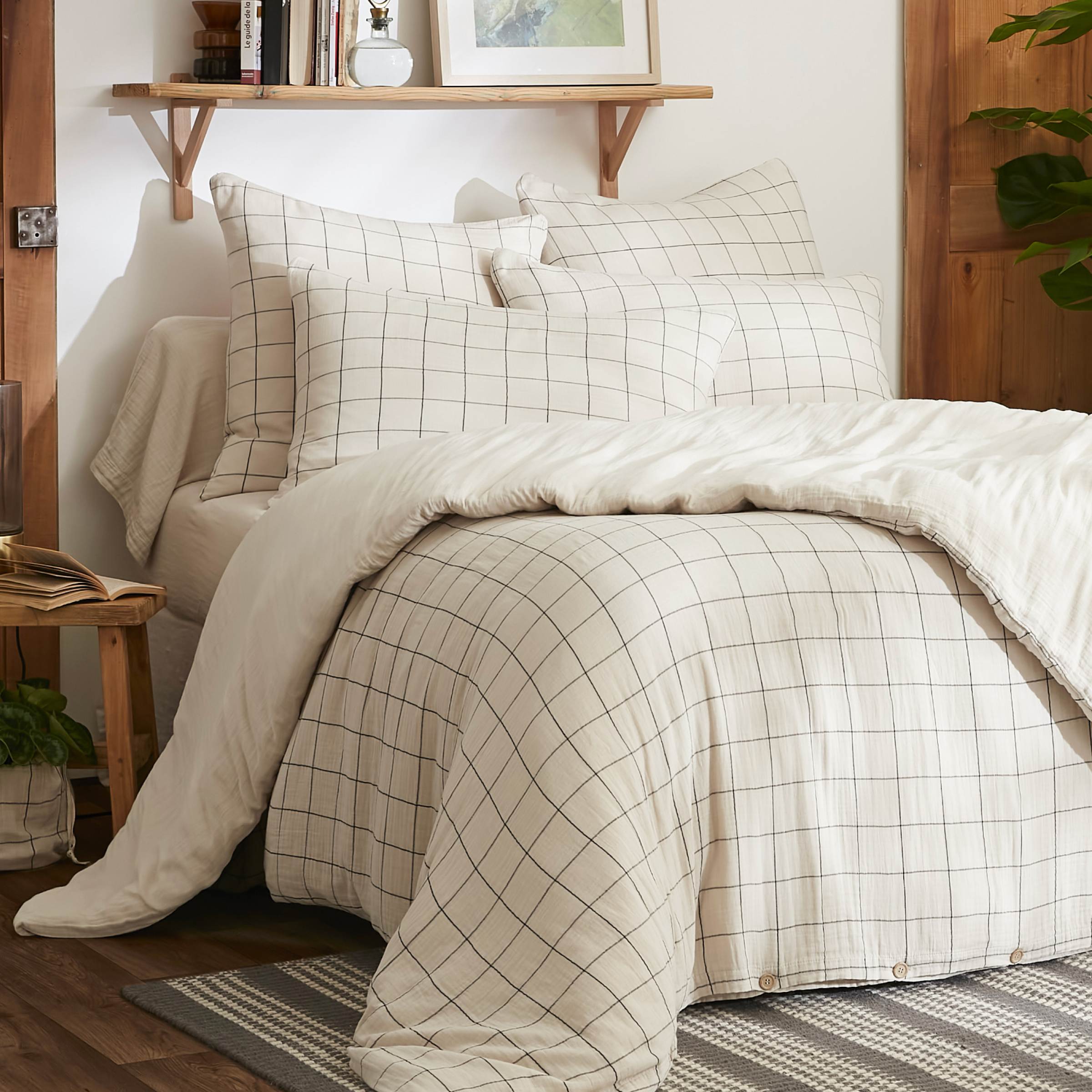 EM - Housse de couette rŽversible 240 x 220 cm Gaze de coton tissŽe teinte GAìA MATCH Pampa