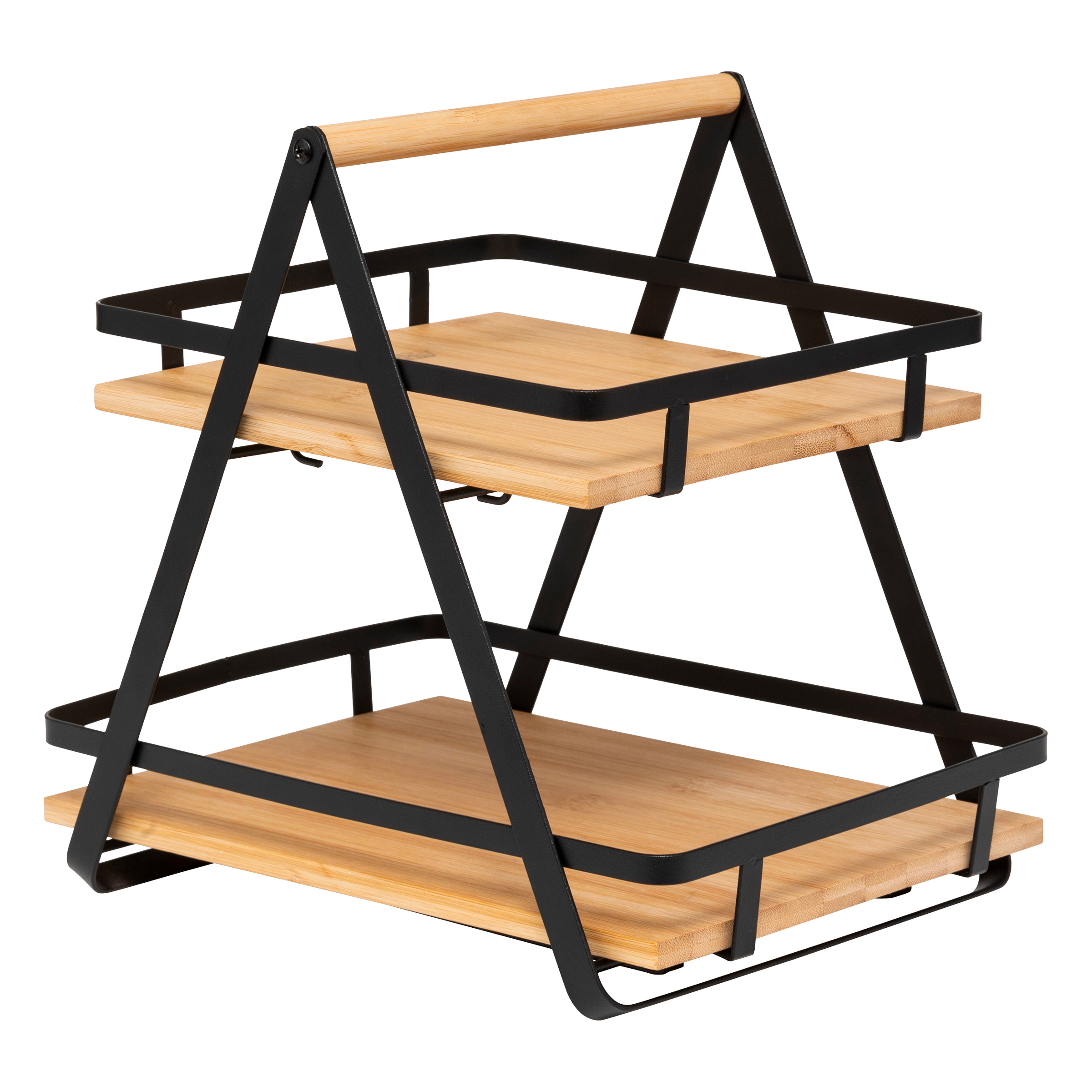 Etagère cuisine bois 2 niveaux anse (H29 cm) Ordera Noire