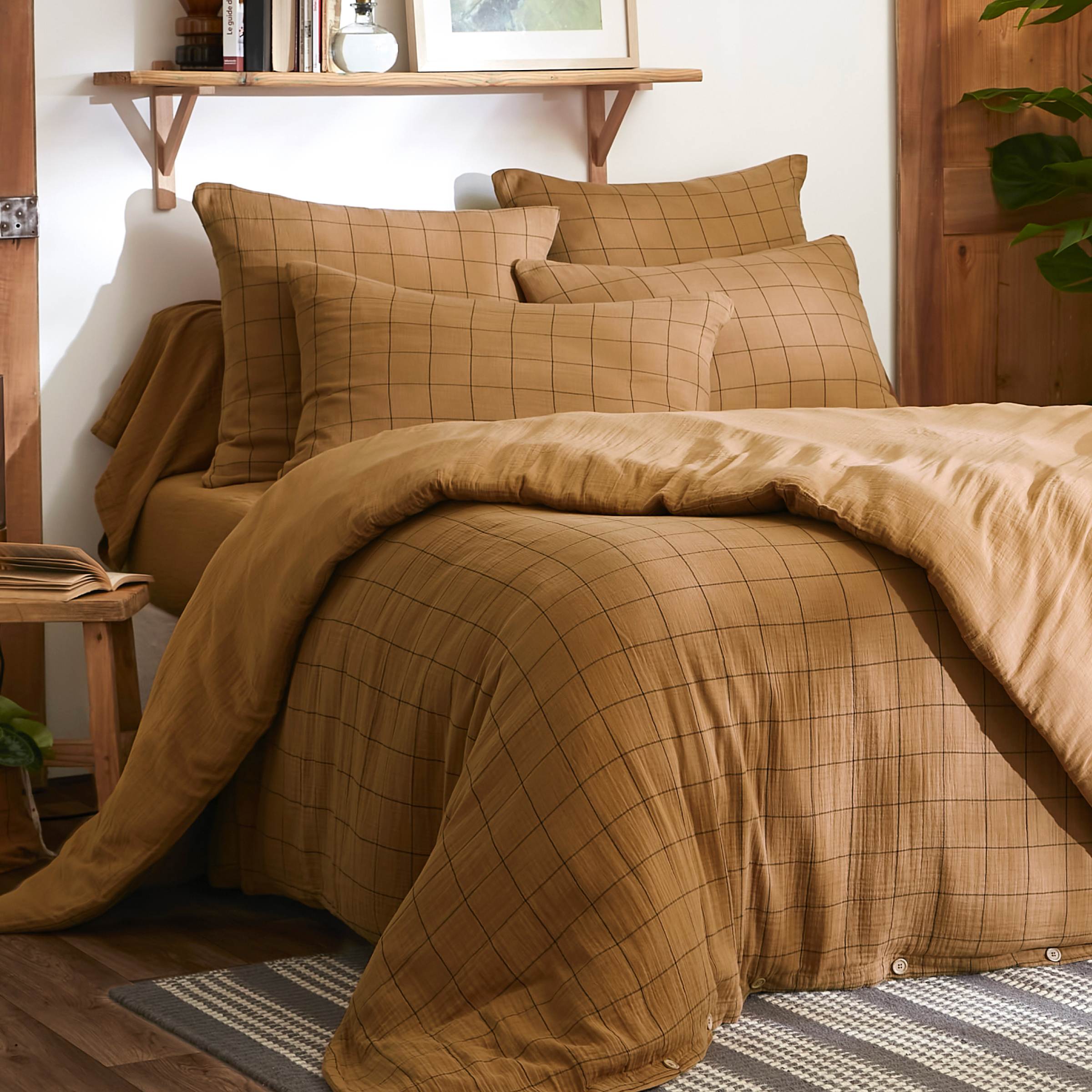 EM - Housse de couette rŽversible 240 x 220 cm Gaze de coton tissŽe teinte GAìA MATCH Camel