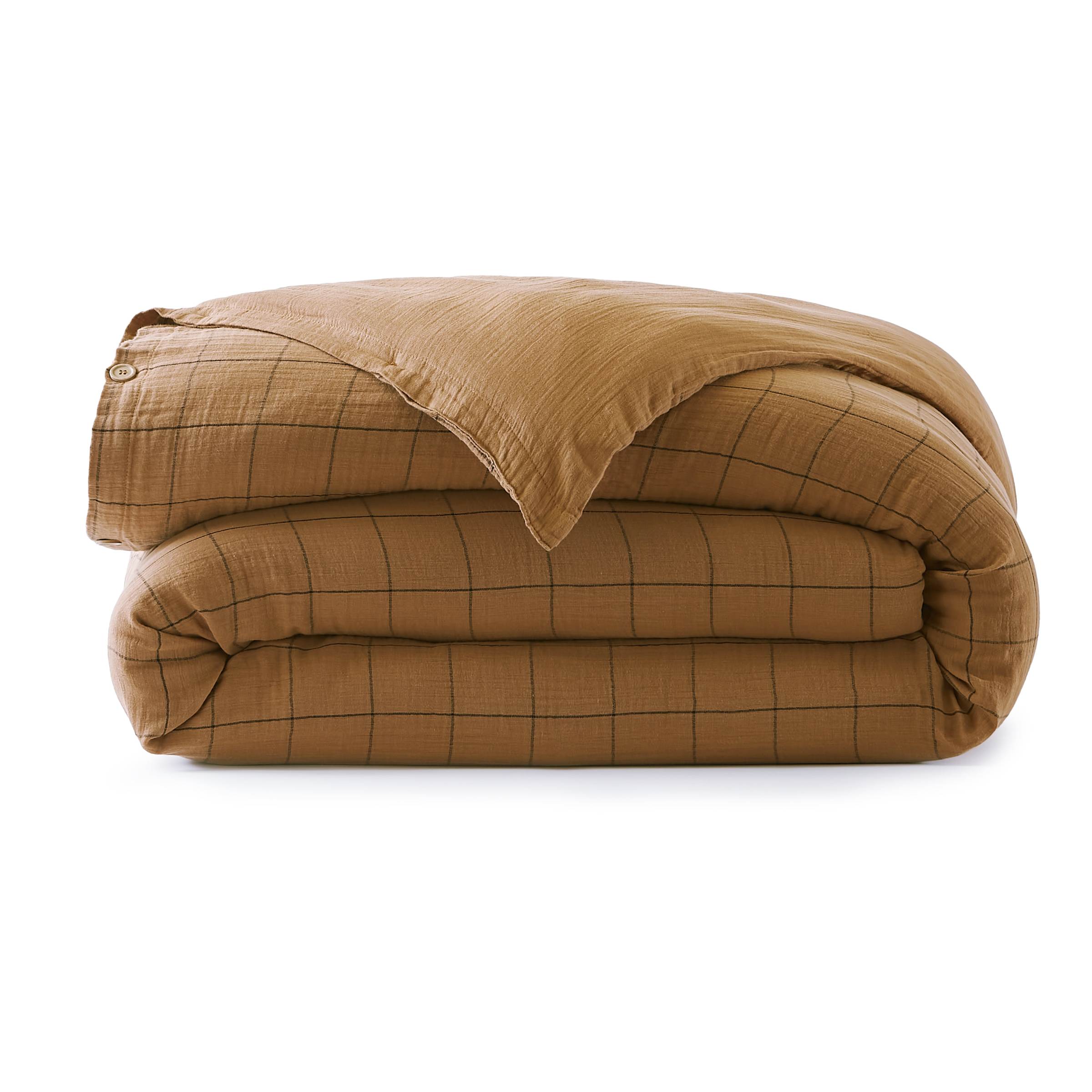 EM - Housse de couette rŽversible 240 x 220 cm Gaze de coton tissŽe teinte GAìA MATCH Camel