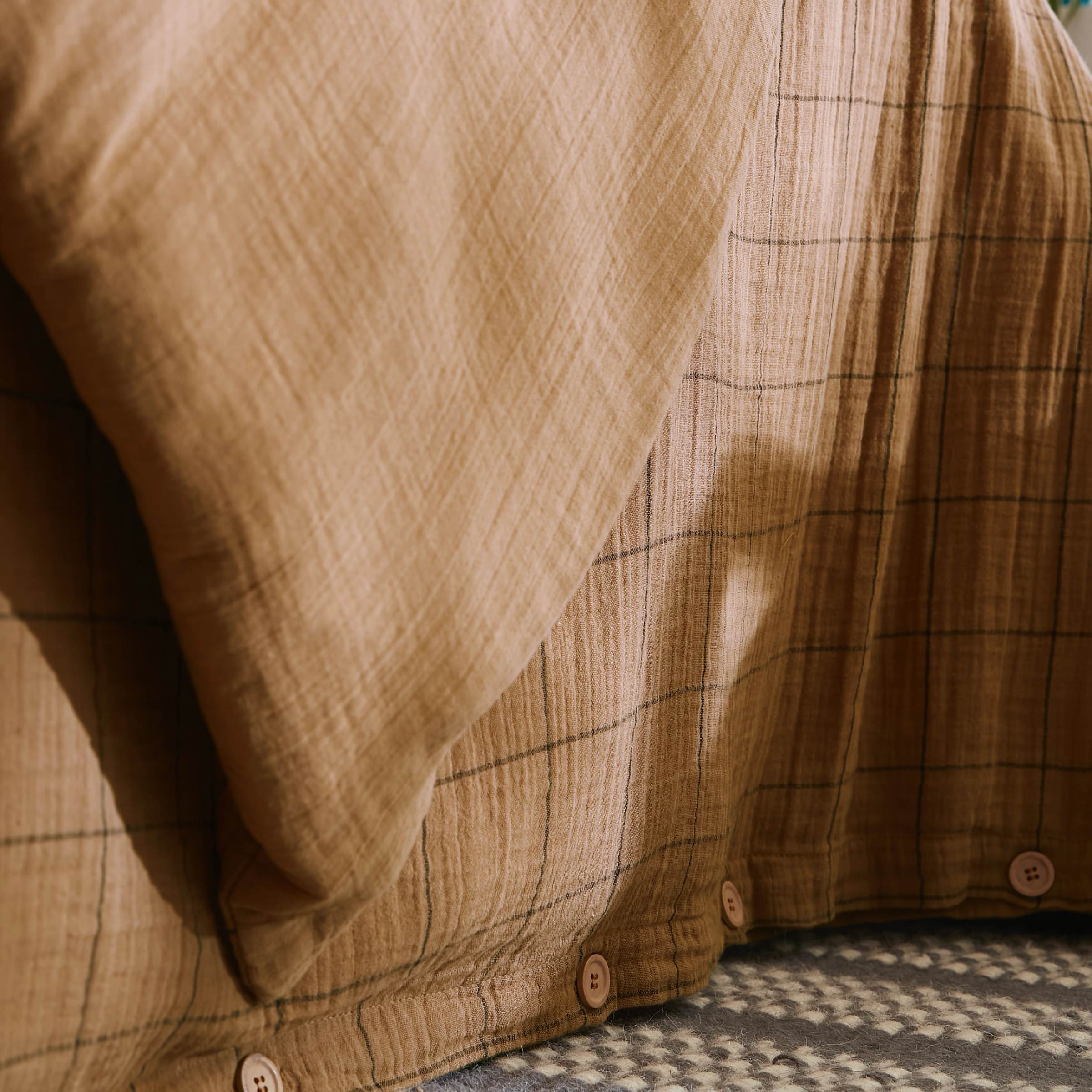EM - Housse de couette rŽversible 240 x 220 cm Gaze de coton tissŽe teinte GAìA MATCH Camel