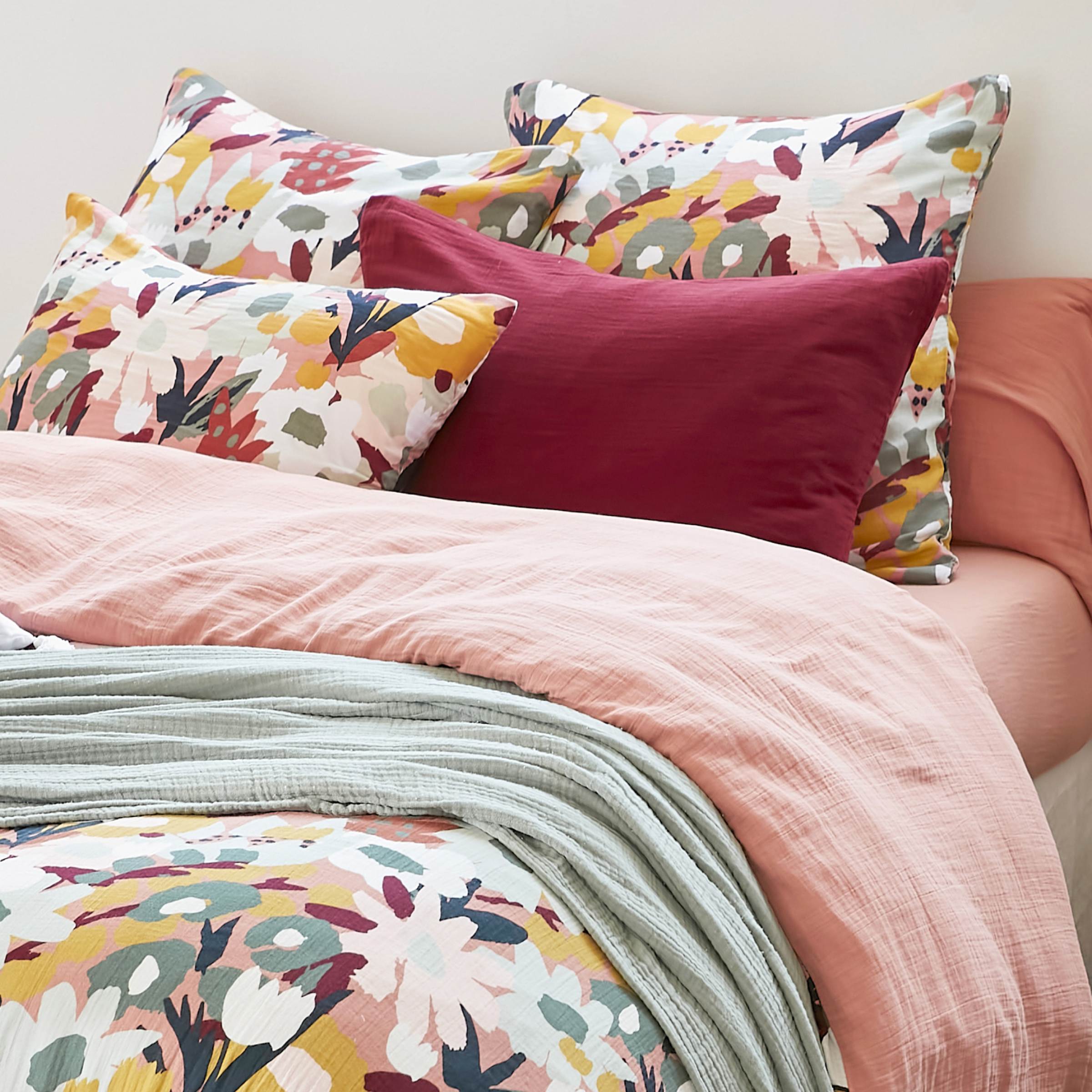 EM - Housse de couette rŽversible 260 x 240 cm Gaze de coton imprimŽe AZEL Rose pche