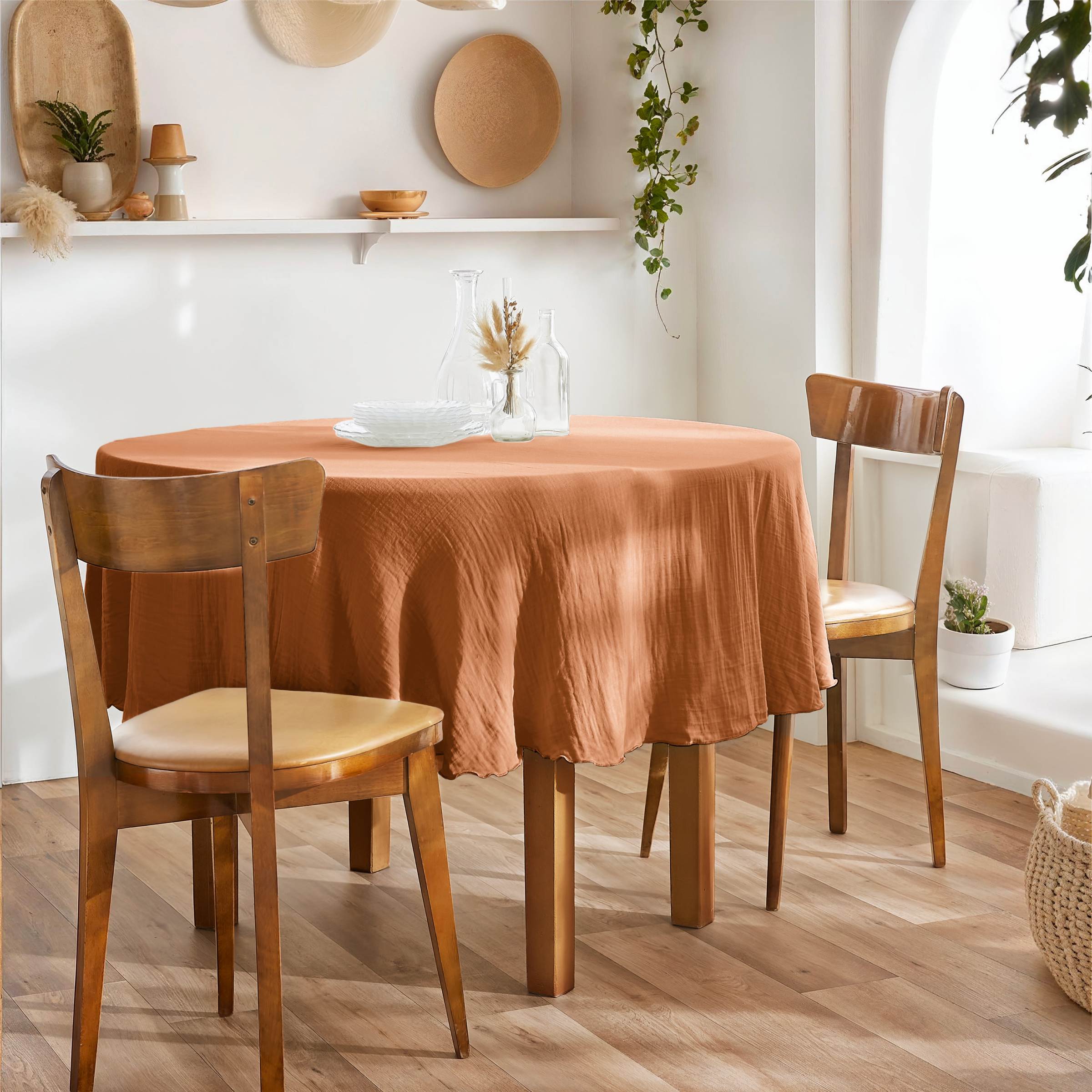 Nappe ronde gaze de coton (180 cm) Gaïa Abricot