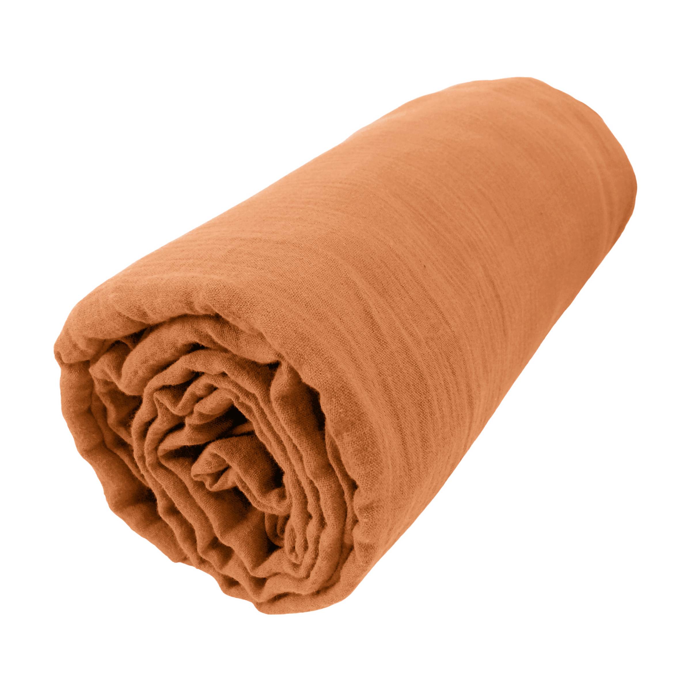 Drap housse gaze de coton (90 x 200 cm) Gaïa Abricot