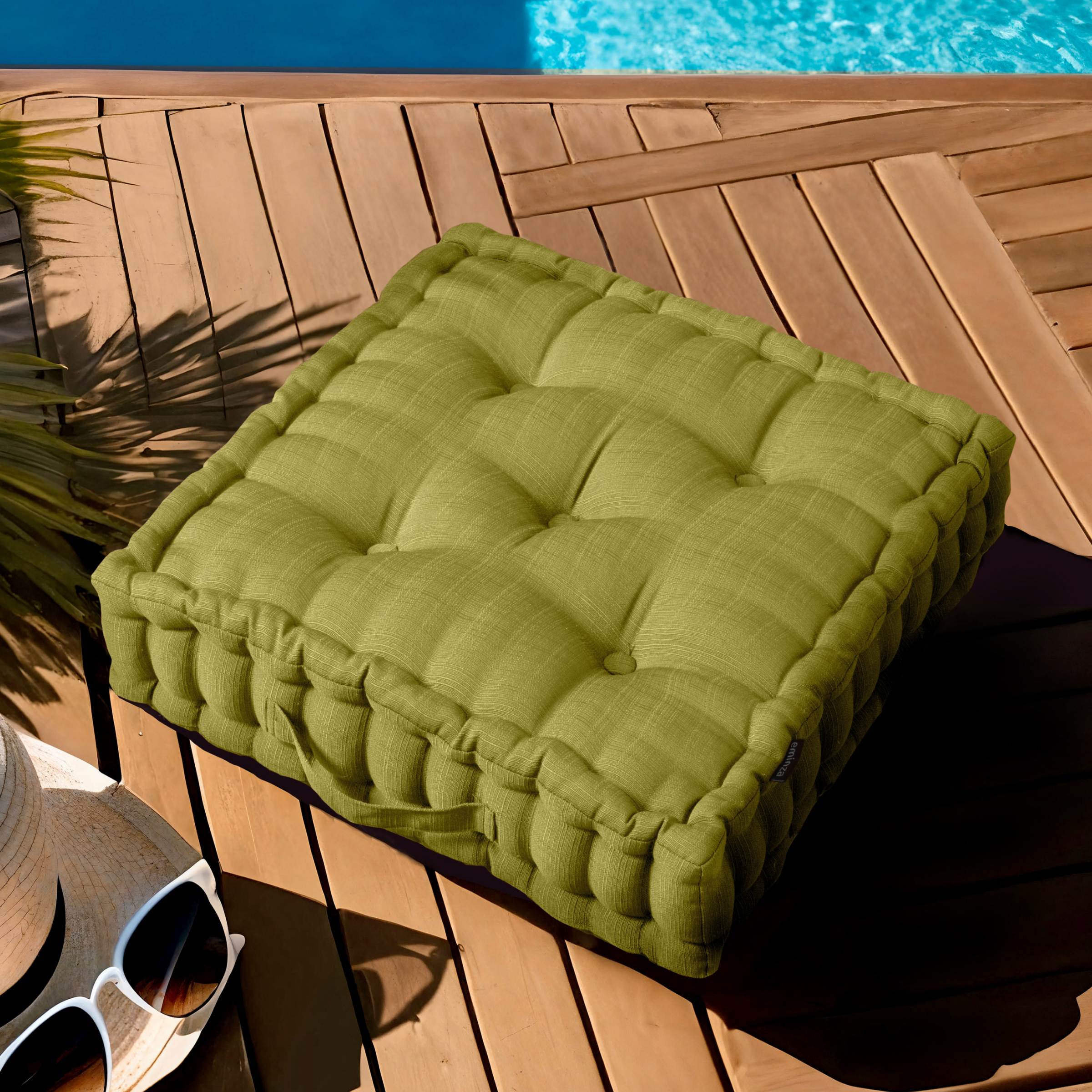 EM - Coussin de sol capitonnŽ 50 x 50 x 10 cm Polyester uni SUNSET Vert olive