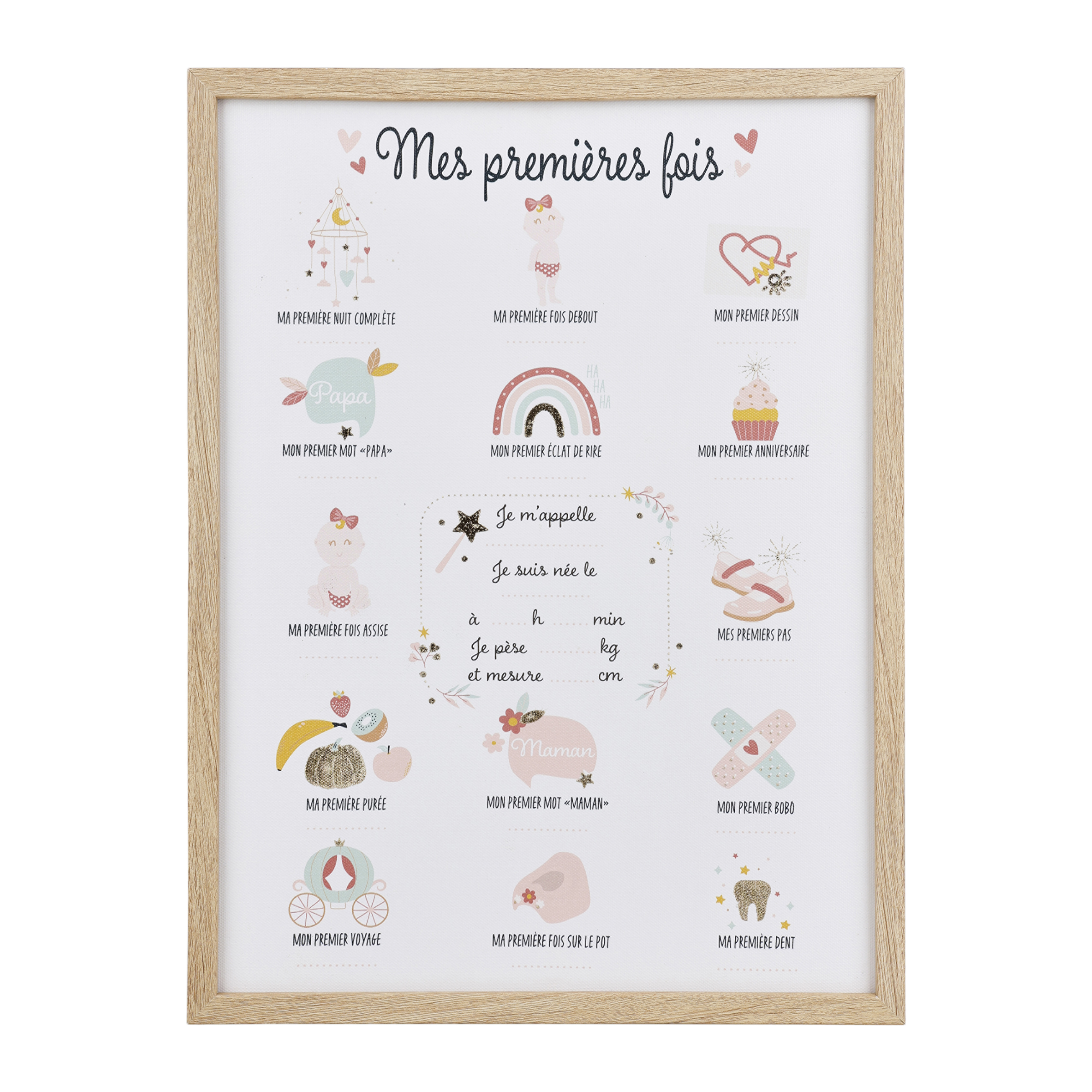 Toile Mes Premires Fois 'Lila' et son Stylo  - Dim : l30xH40xP1,8cm