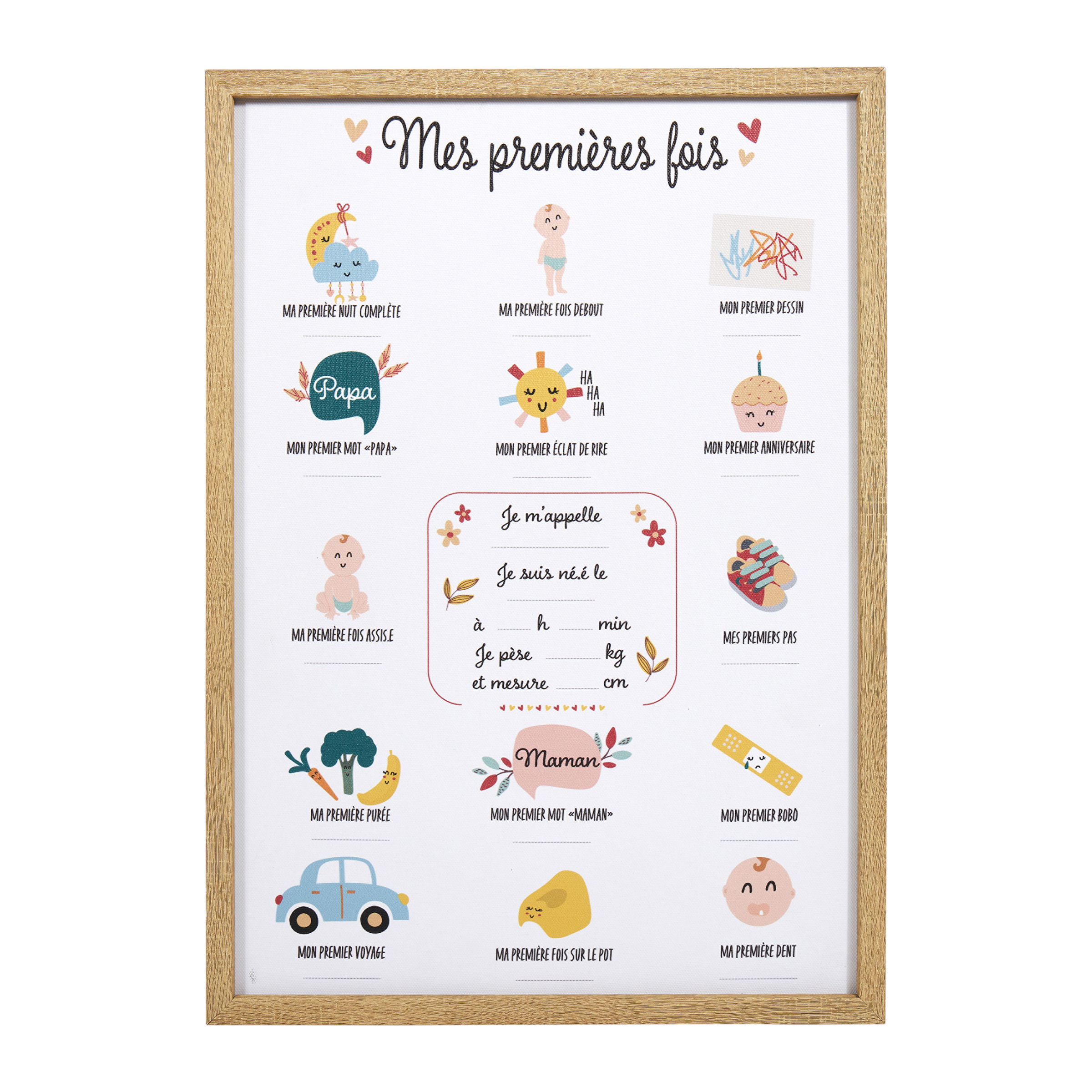 Toile MDF et Stylo 'Mes premires fois' - Dim : l30xH40xP1,8cm