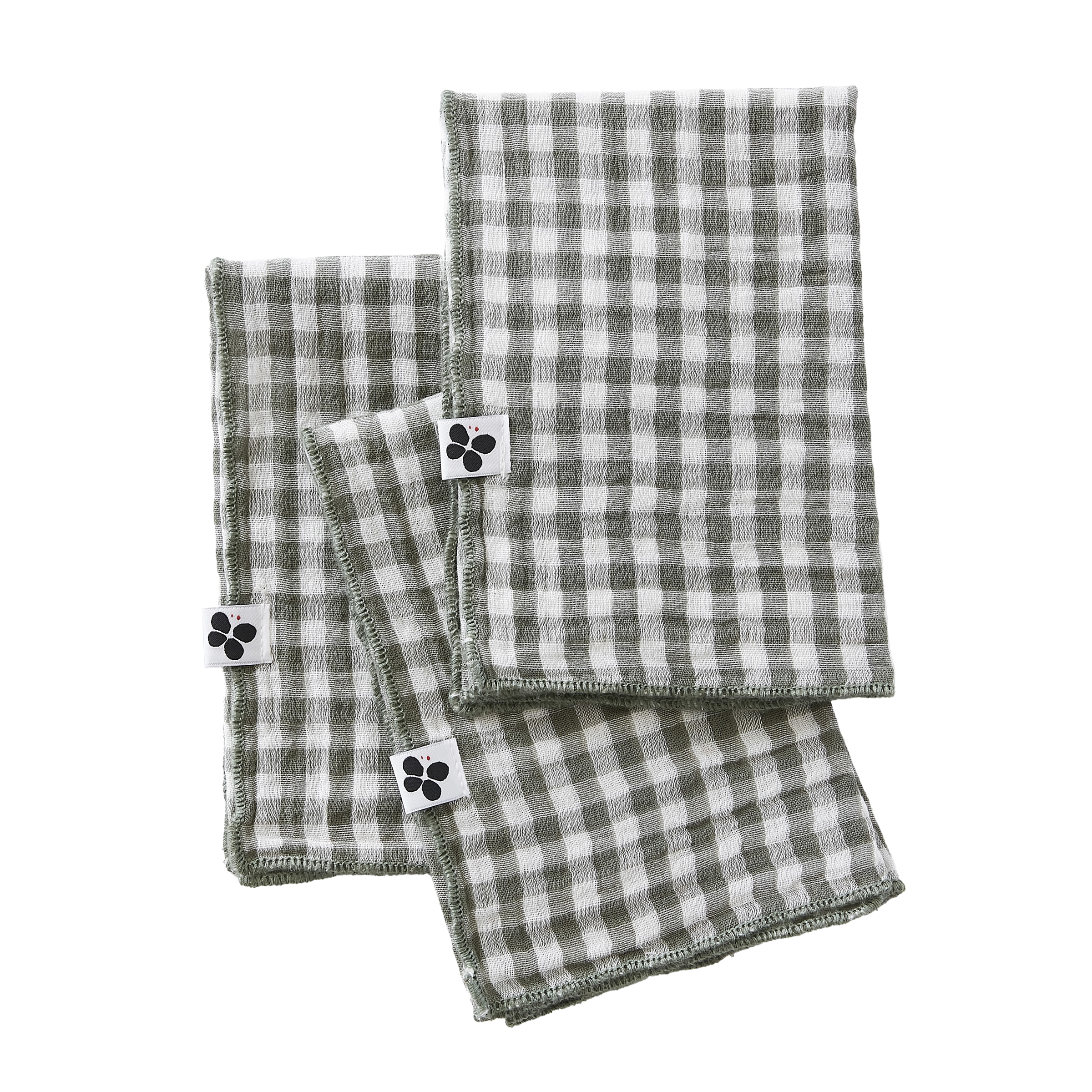 Lot de 3 serviettes gaze de coton (40 x 40 cm) Vickie Vert romarin