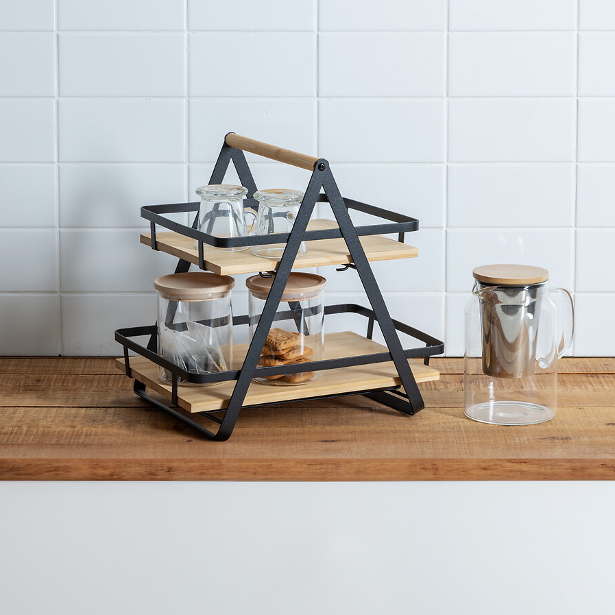 ETAGERE 2NIV ANSE ORDERA NOIR L. 30,5 x P. 22,5 x H. 29 cm